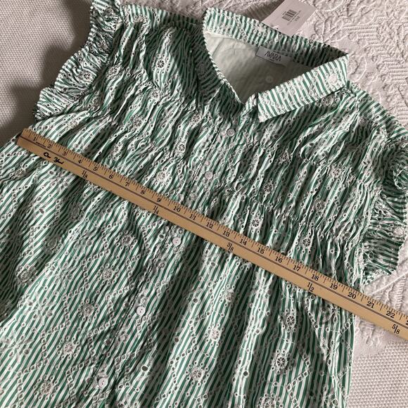 NWT Avara Gentry Dress Button Up Ruffle cap Sleeve Green Eyelet Resort Beach L - Picture 7 of 14
